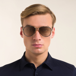 Shop DAVID BECKHAM Pilot Sunglasses in Gold Grey online.