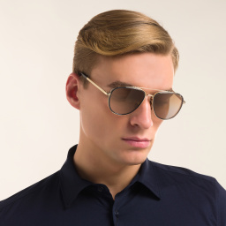 Shop DAVID BECKHAM Pilot Sunglasses in Gold Grey online.
