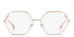 Shop BVLGARI Wide Irregular Eyeglasses in Pink Gold online.