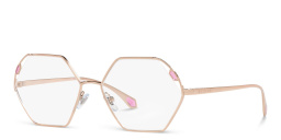Shop BVLGARI Wide Irregular Eyeglasses in Pink Gold online.