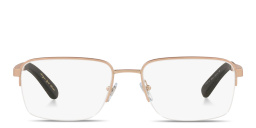 Shop BVLGARI Wide Half-Rim Rectangle Eyeglasses in Pink Gold online.