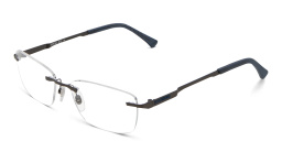 Shop EYE'M Rimless Wide Rectangle Eyeglasses in Gunmetal online.