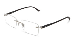 Shop EYE'M Rimless Wide Rectangle Eyeglasses in Gold online.