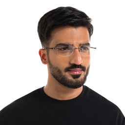 Shop EYE'M Rimless Wide Rectangle Eyeglasses in Gunmetal online.