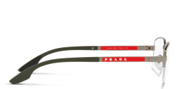 Shop Prada Linea Rossa Half-Rim Wide Rectangle Eyeglasses in Matte Gunmetal online.