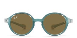 Shop Ray-Ban Junior Kids Round Sunglasses in Light Blue online.
