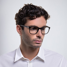 Shop DAVID BECKHAM Wide Rectangle Eyeglasses in Black online.