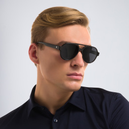 Shop DAVID BECKHAM Half Rim Pilot Sunglasses in Gold Black online.