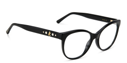 Shop JIMMY CHOO Metal Trim Cat-Eye Eyeglasses in Black online.