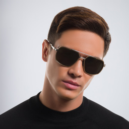 Shop AKONI Pathfinder Rectangle Sunglasses in Gold online.
