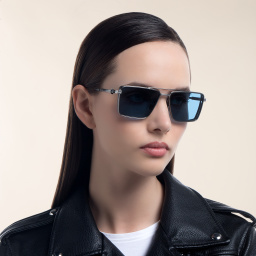 AKONI Sprint-A Unisex Square Sunglasses in Black – Product Photo 6