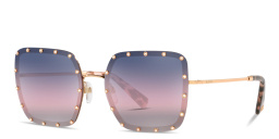 Shop VALENTINO Rhinestone Oversized Square Sunglasses in Shiny Rose Gold online.