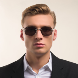 Shop Cartier Signature C de Cartier Rimless Rectangle Sunglasses in Silver online.