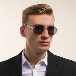 Shop Cartier Signature C de Cartier Rimless Rectangle Sunglasses in Silver online.