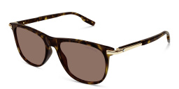 Shop MONTBLANC Rectangle Sunglasses in Havana online.