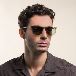 Shop MONTBLANC Rectangle Sunglasses in Brown online.