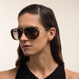 Shop AKONI Echo Aviator Sunglasses in Havana online.