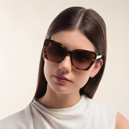 Shop BURBERRY Cat Eye Sunglasses in Top Check/Striped Brown online.