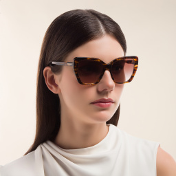Shop BURBERRY Cat Eye Sunglasses in Top Check/Striped Brown online.