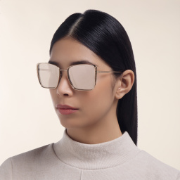 Shop BVLGARI Square Sunglasses in Pink Gold online.