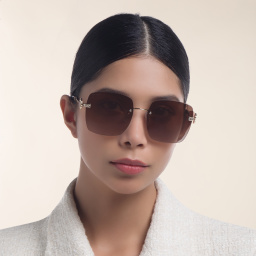 Shop BVLGARI Rimless Square Sunglasses in Pale Gold online.