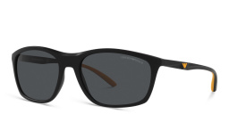 Shop Emporio Armani Rectangle Sunglasses in Matte Black online.