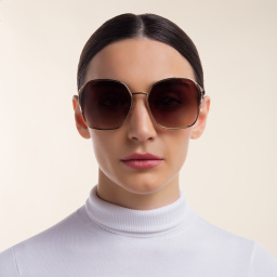Shop MIU MIU Half Rim Irregular Sunglasses in Gold online.