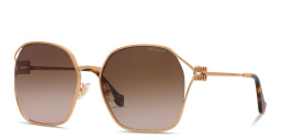 Shop MIU MIU Half Rim Irregular Sunglasses in Gold online.