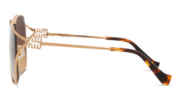 Shop MIU MIU Half Rim Irregular Sunglasses in Gold online.