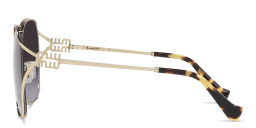 Shop MIU MIU Half Rim Irregular Sunglasses in Pale Gold online.