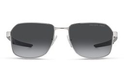 Shop Prada Linea Rossa Rectangle Sunglasses in Silver online.