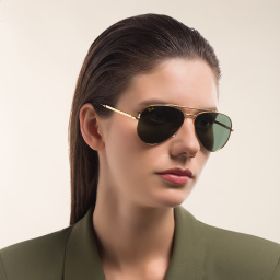Shop Ray-Ban Unisex Wide Pilot Sunglasses in Gold online.