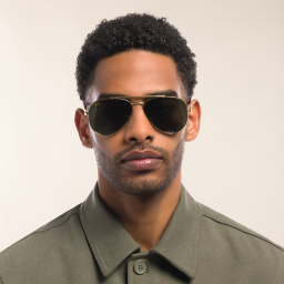 Shop Ray-Ban Unisex Wide Pilot Sunglasses in Gold online.