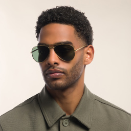 Shop Ray-Ban Unisex Wide Pilot Sunglasses in Gold online.