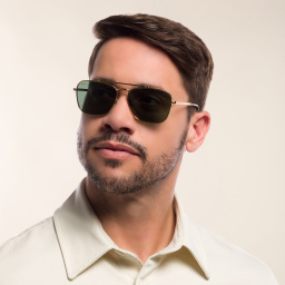 Shop Ray-Ban New Caravan Unisex Square Sunglasses in Gold online.