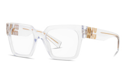 Shop MIU MIU Vertical Logo Square Eyeglasses in Clear online.