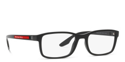 Shop Prada Linea Rossa Wide Rectangle Eyeglasses in Black online.