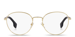 Shop VERSACE Logo Signature Round Eyeglasses in Gold online.