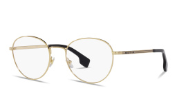 Shop VERSACE Logo Signature Round Eyeglasses in Gold online.