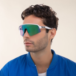 Shop Oakley Sutro Lite Sweep Half-Rim Rectangle Sunglasses in White online.