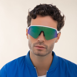 Shop Oakley Sutro Lite Sweep Half-Rim Rectangle Sunglasses in White online.