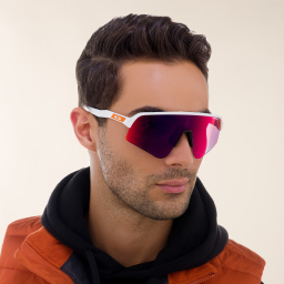 Shop Oakley Sutro Lite Sweep Half-Rim Rectangle Sunglasses in White online.