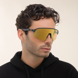 Shop Oakley Half-Rim Rectangle Sunglasses in Black online.