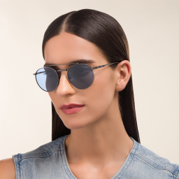 Shop Ray-Ban Logo Unisex Irregular Sunglasses in Gunmetal online.