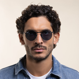 Shop Ray-Ban Logo Unisex Irregular Sunglasses in Gunmetal online.