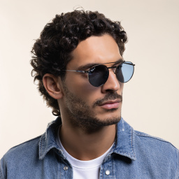 Shop Ray-Ban Logo Unisex Irregular Sunglasses in Gunmetal online.