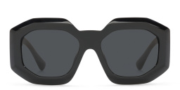 Shop VERSACE Irregular Sunglasses in Black online.