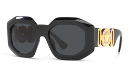 Shop VERSACE Irregular Sunglasses in Black online.