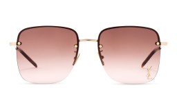 SAINT LAURENT YSL Logo Oversized Half-Rim Square Sunglasses in Gold – Product Photo 1