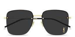 SAINT LAURENT YSL Logo Oversized Half-Rim Square Sunglasses in Gold – Product Photo 1
